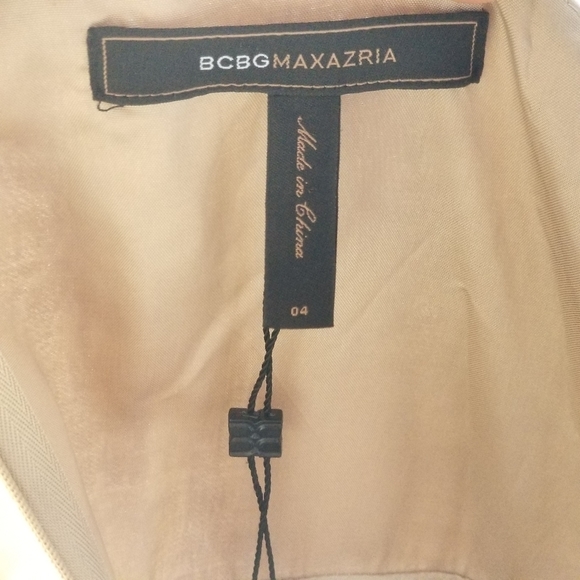 NWT BCBGMAXAZRIA Women's Gold Sequin Beaded Ruched Bubble Hem A-Line Dress US4 - Picture 8 of 10